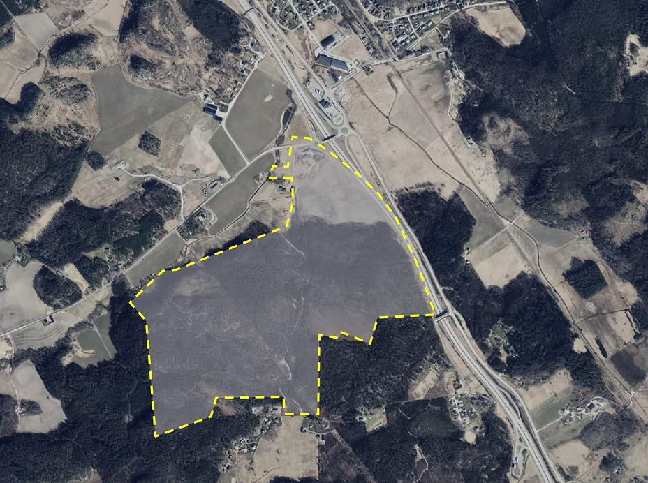 Flygfoto över pågående projekt logistikpark Hogstorp.